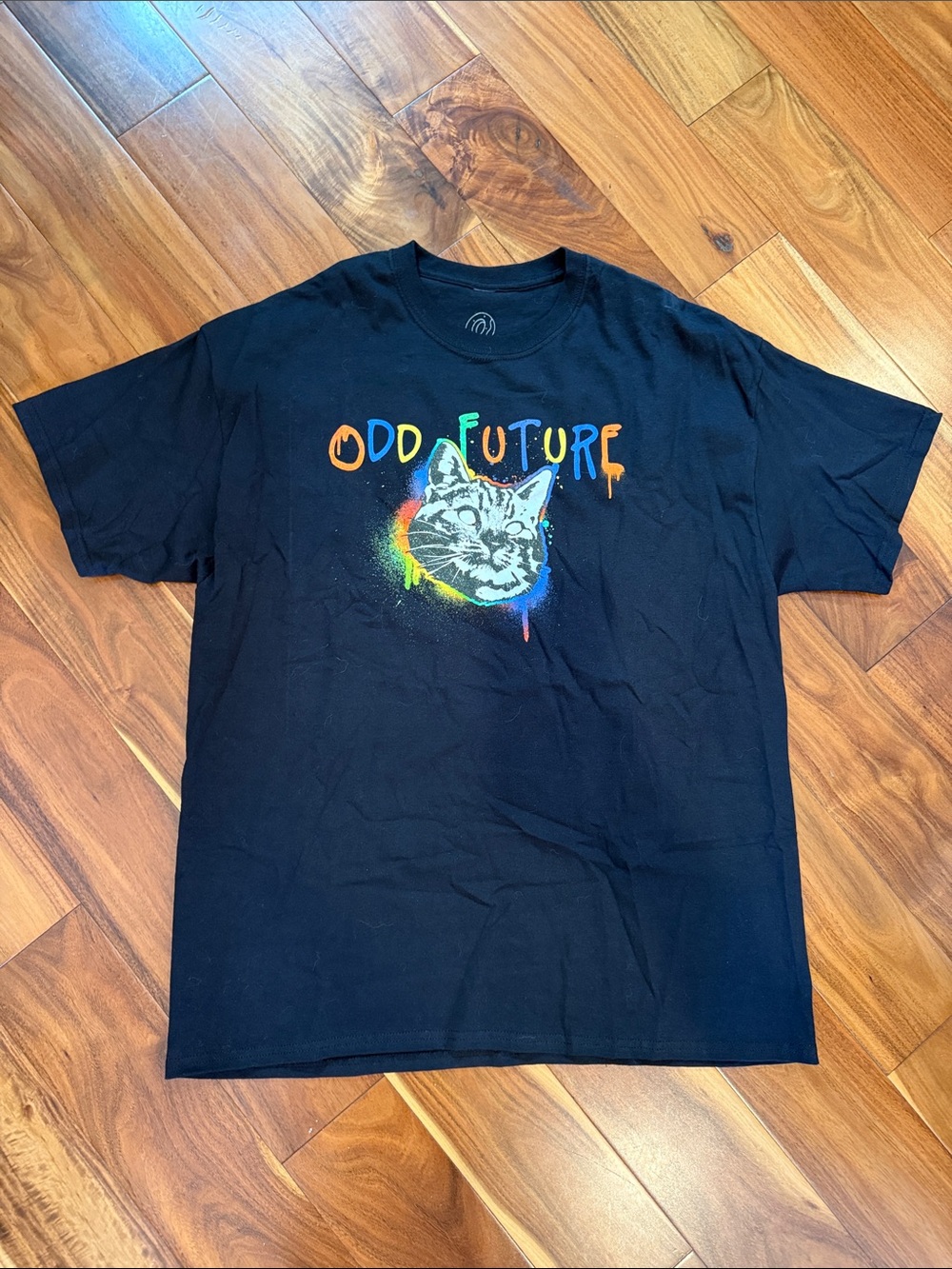 Odd Future Black T-Shirt with Rainbow Cat Graphic